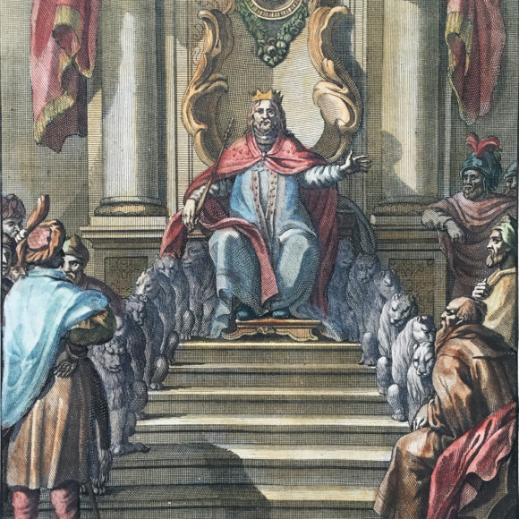 Solomon seated on his ivory throne